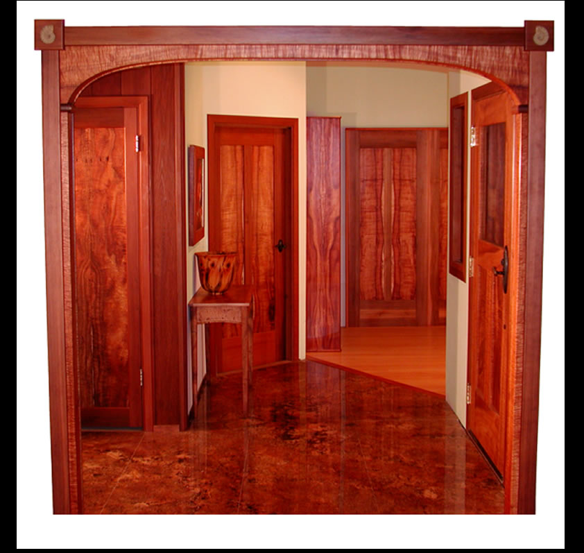 Custom Made Hand Crafted Sustainable Koa Wood Doors Windows